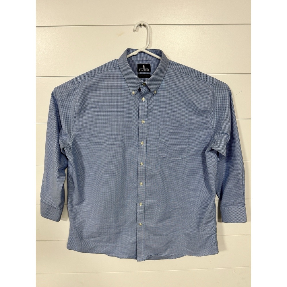 STAFFORD TRAVEL Wrinkle Free Oxford Fitted 18 34 - 35 Long‎ Sleeve Button Down